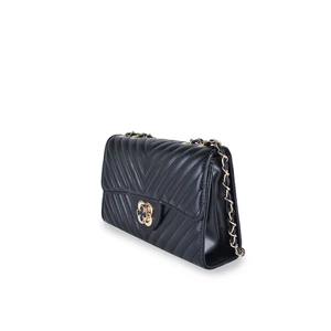 Kép 2/5 - Fekete Műbőr Válltáska Aranyozott Részletekkel