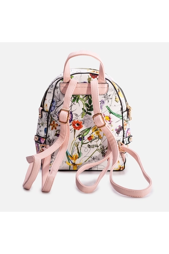 Virágos női műbőr hátizsák (rózsaszín)