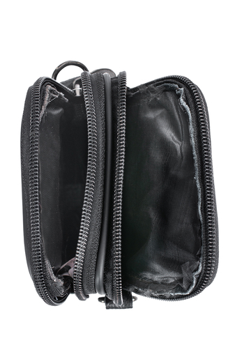 Fekete valódi bőr mini férfi oldaltáska / övre csatolható táska