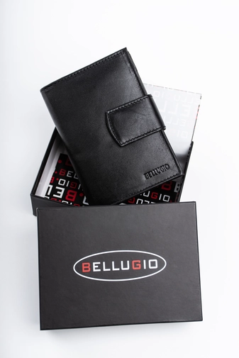 Bellugio Fekete Nagyméretű Valódi Bőr Pénztárca RFID Címkével