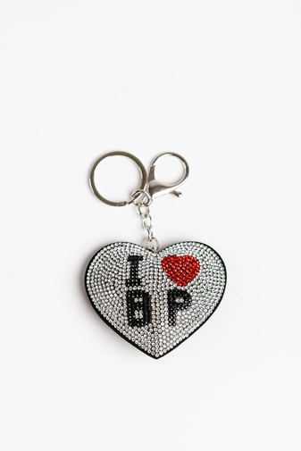 Ezüst I Love BP Feliratú Szív Alakú Kulcstartó És Táskadísz