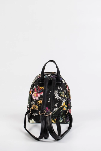 Virágos női műbőr hátizsák (Fekete)