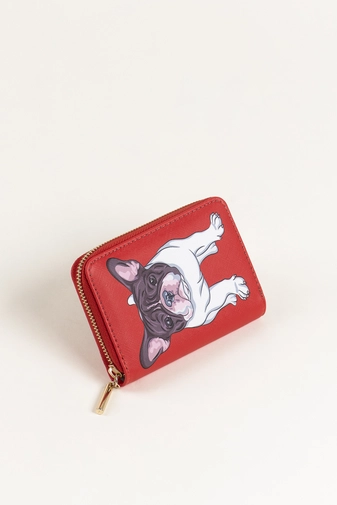 Piros Francia Bulldog Mintás Közepes Méretű Női Pénztárca