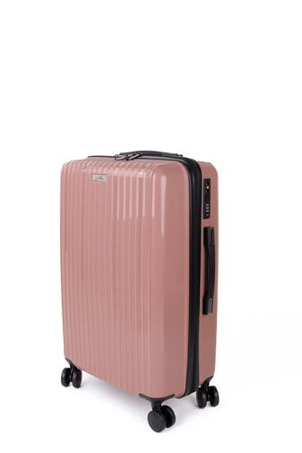 Rózsaszín Keményfalú Közepes Méretű Bőrönd