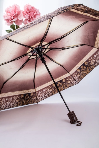Barna Összecsukható Nőies Mintájú Automata Esernyő, 96 cm Átmérővel