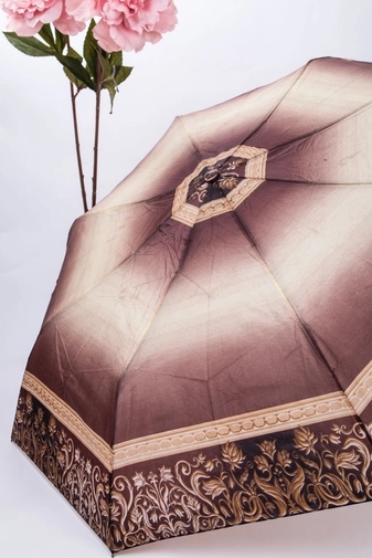 Barna Összecsukható Nőies Mintájú Automata Esernyő, 96 cm Átmérővel