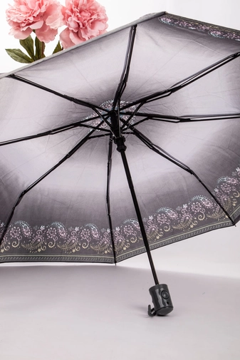 Sötétszürke Összecsukható Nőies Mintájú Automata Esernyő, 96 cm Átmérővel