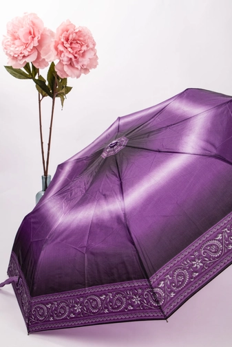 Lila Összecsukható Nőies Mintájú Automata Esernyő, 96 cm Átmérővel