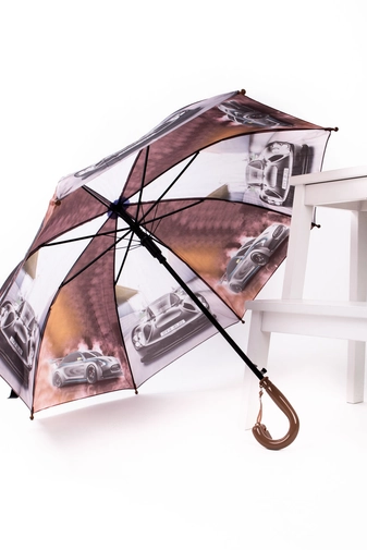 Világosbarna Színű Automata Autó Mintás Gyermek Esernyő, 85 cm Átmérővel