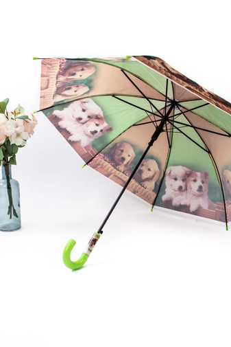 Zöld Színű Automata Kiskutyamintás Gyermek Esernyő, 80 cm Átmérővel