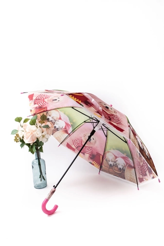 Rózsaszín Automata Kiskutyamintás Gyermek Esernyő, 80 cm Átmérővel