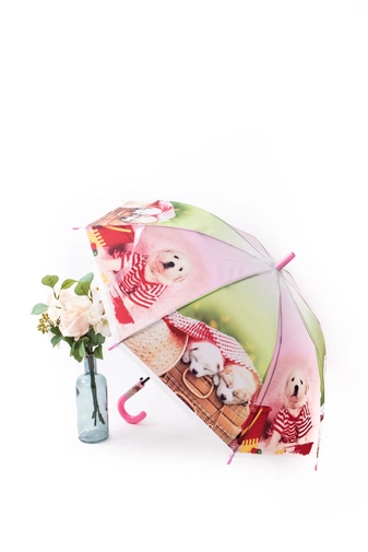 Rózsaszín Automata Kiskutyamintás Gyermek Esernyő, 80 cm Átmérővel