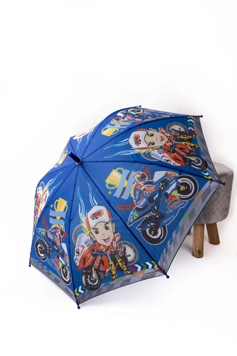 Sötétkék Motormintás Gyermek Esernyő, 80 cm Átmérővel
