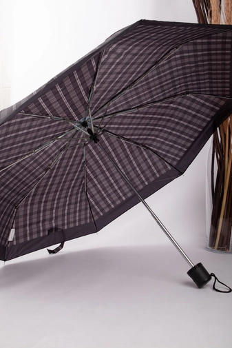 Fekete-Szürke Négyzetrács Mintás Összecsukható Esernyő, 96 cm Átmérővel