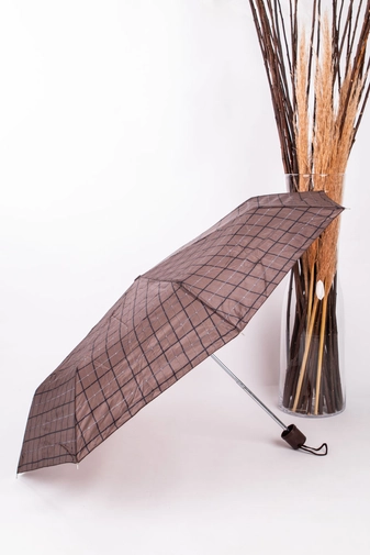 Barna-Fekete Négyzetrács Mintás Összecsukható Esernyő, 96 cm Átmérővel