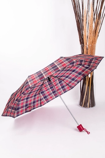 Piros-Kék Négyzetrács Mintás Összecsukható Esernyő, 96 cm Átmérővel