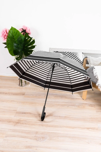 Fekete Csíkos Mintás Áttetsző Bot Esernyő, 116 cm Átmérővel