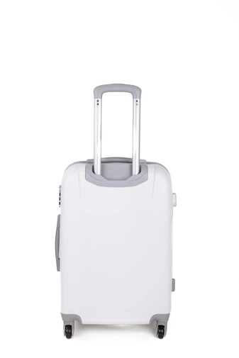 Fehér Kemény Falú Négy Kerekű Közepes Méretű Bőrönd