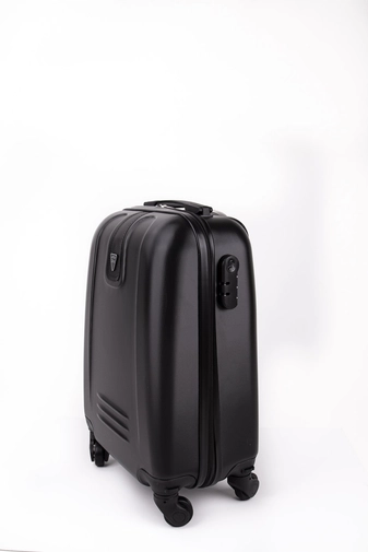 Fekete Kemény Falú Négy kerekű Kis (Kabin) Méretű Bőrönd