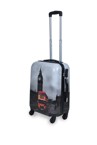 Fekete-Fehér Piros London Mintás Ormi Wizzair Méretű Kemény Kabinbőrönd (55x36x22cm)