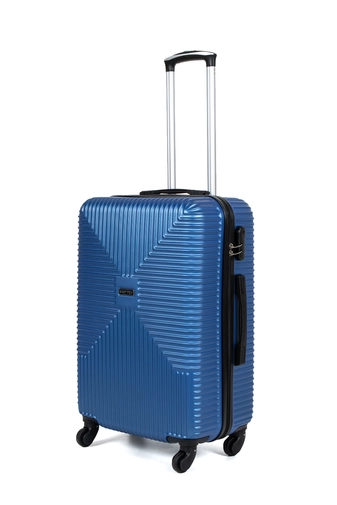 Közepes Méretű Kék Négy Kerekű Kemény Falú Bőrönd
