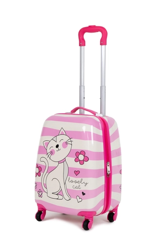 Rózsaszín Macska Mintás Keményfalú Mini Gyerek Bőrönd