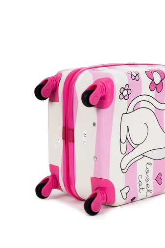 Rózsaszín Macska Mintás Keményfalú Mini Gyerek Bőrönd