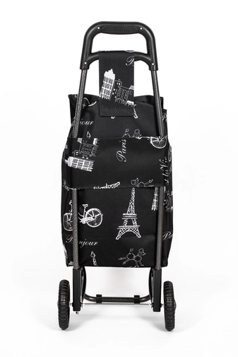 Fekete Párizs Mintás Kerekes Kisebb Méretű Bevásárlókocsi
