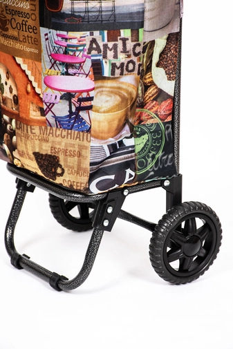 Fekete Alapon Kávé Mintás Kerekes Kisebb Méretű Bevásárlókocsi