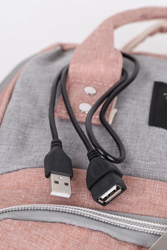 Rózsaszín-Szürke Női Vászon Hátitáska Ajándék USB Vezetékkel