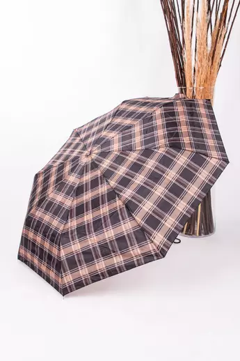 Barna-Fehér Négyzetrács Mintás Összecsukható Esernyő, 96 cm Átmérővel