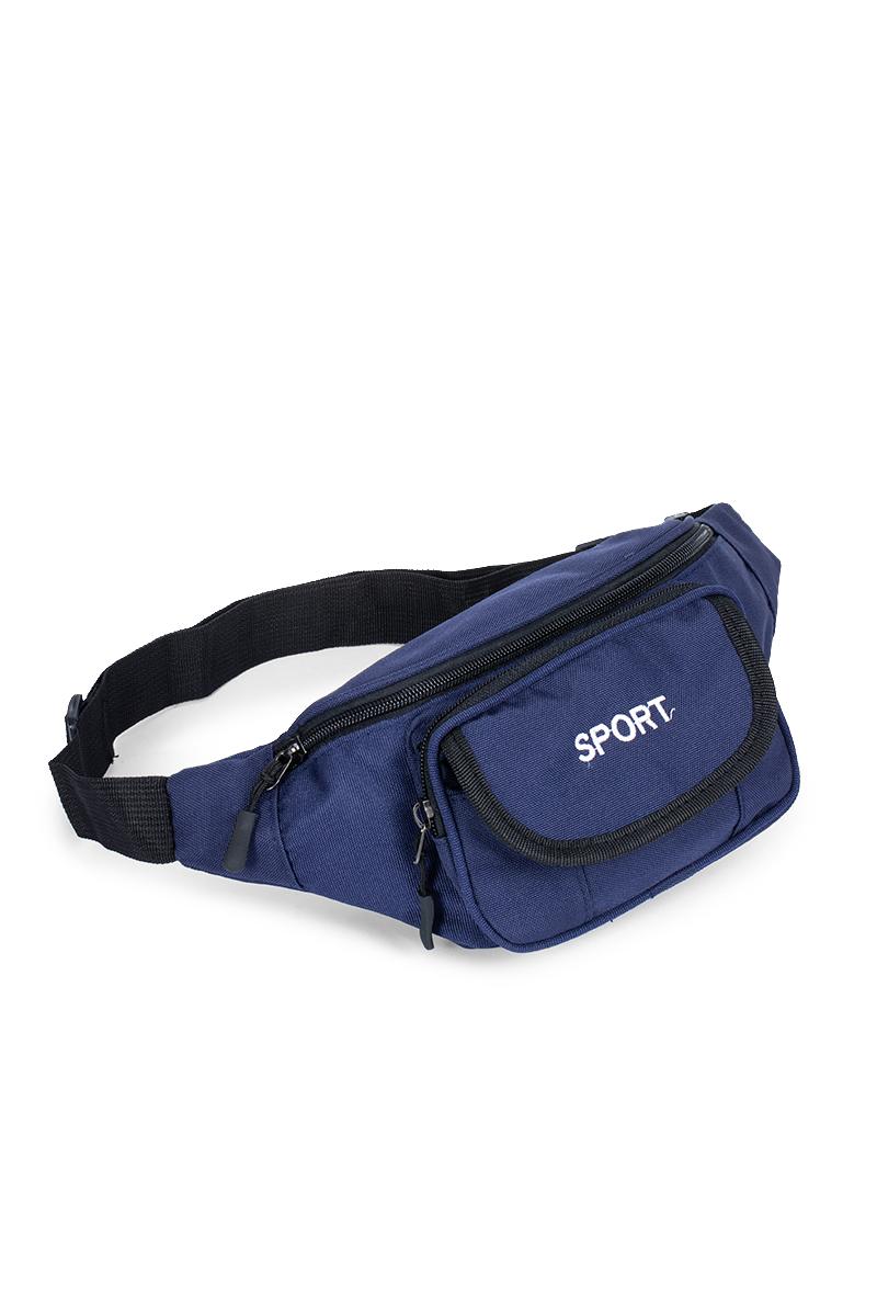 Sötétkék szövet sportos övtáska