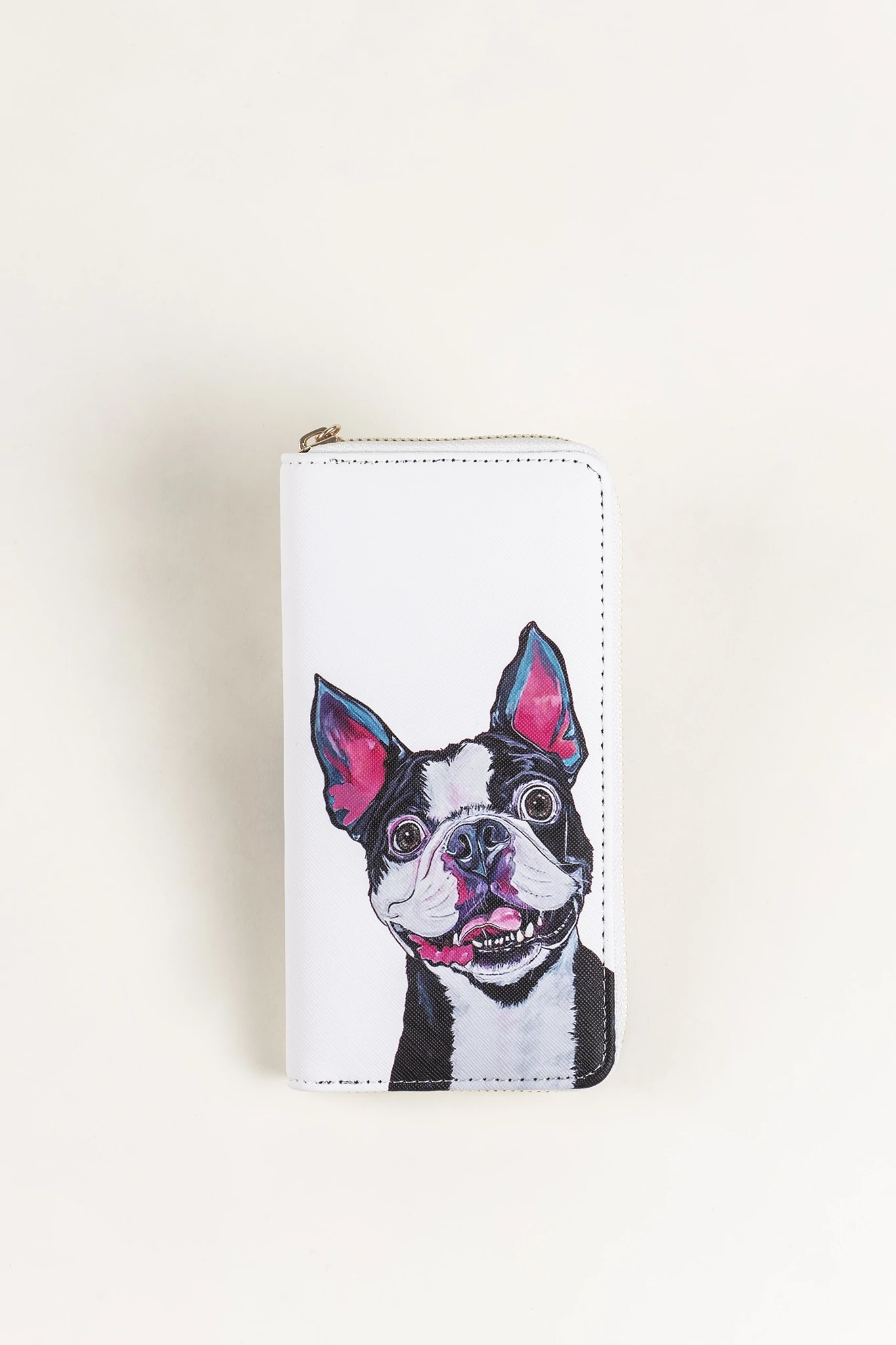 R&J Fehér Fekete Boston Terrier Mintás Nagy Méretű Női Pénztárca